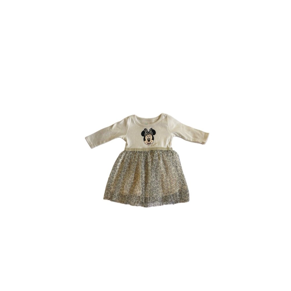Disney Minnie Mouse Baby Dress 12M Leopard Tulle Skirt Long Sleeve Toddler